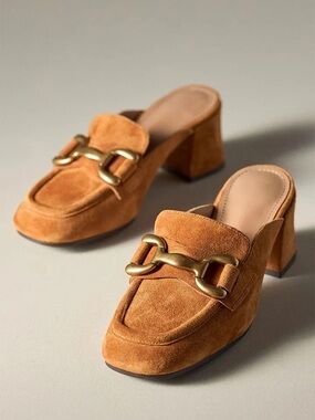 Anthropologie Bibi Lou Zagreb Heeled Mule Loafers in Tan - Size 41/10